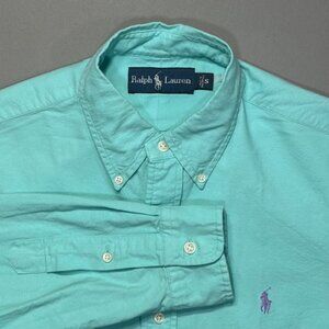 Ralph Lauren Men Cotton Oxford Long Sleeve Shirt Teal Blue Small Violet Pony